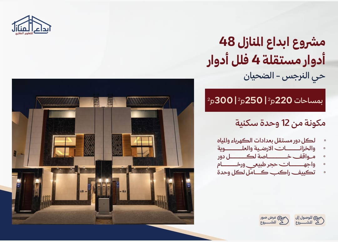 مشروع ادوار مستقلة مساحات 220م-250م-300م